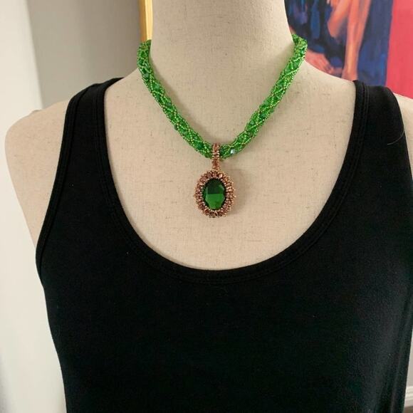 Crystal rope necklace with bezeled crystal pendant New! An OilNana creation - Picture 2 of 7